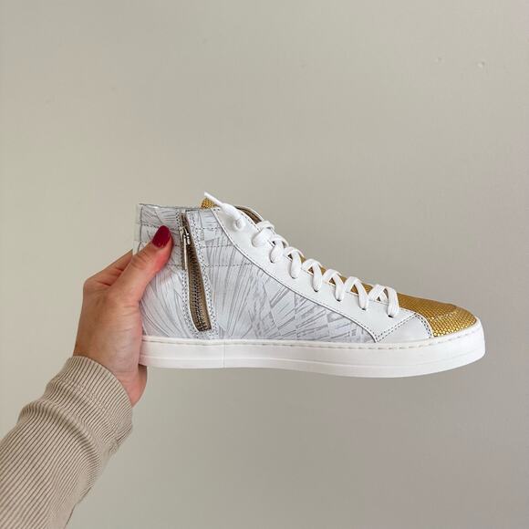 P448 Palm High Top Lace Up Round Toe Sneakers White/Gold 37 - Picture 9 of 10